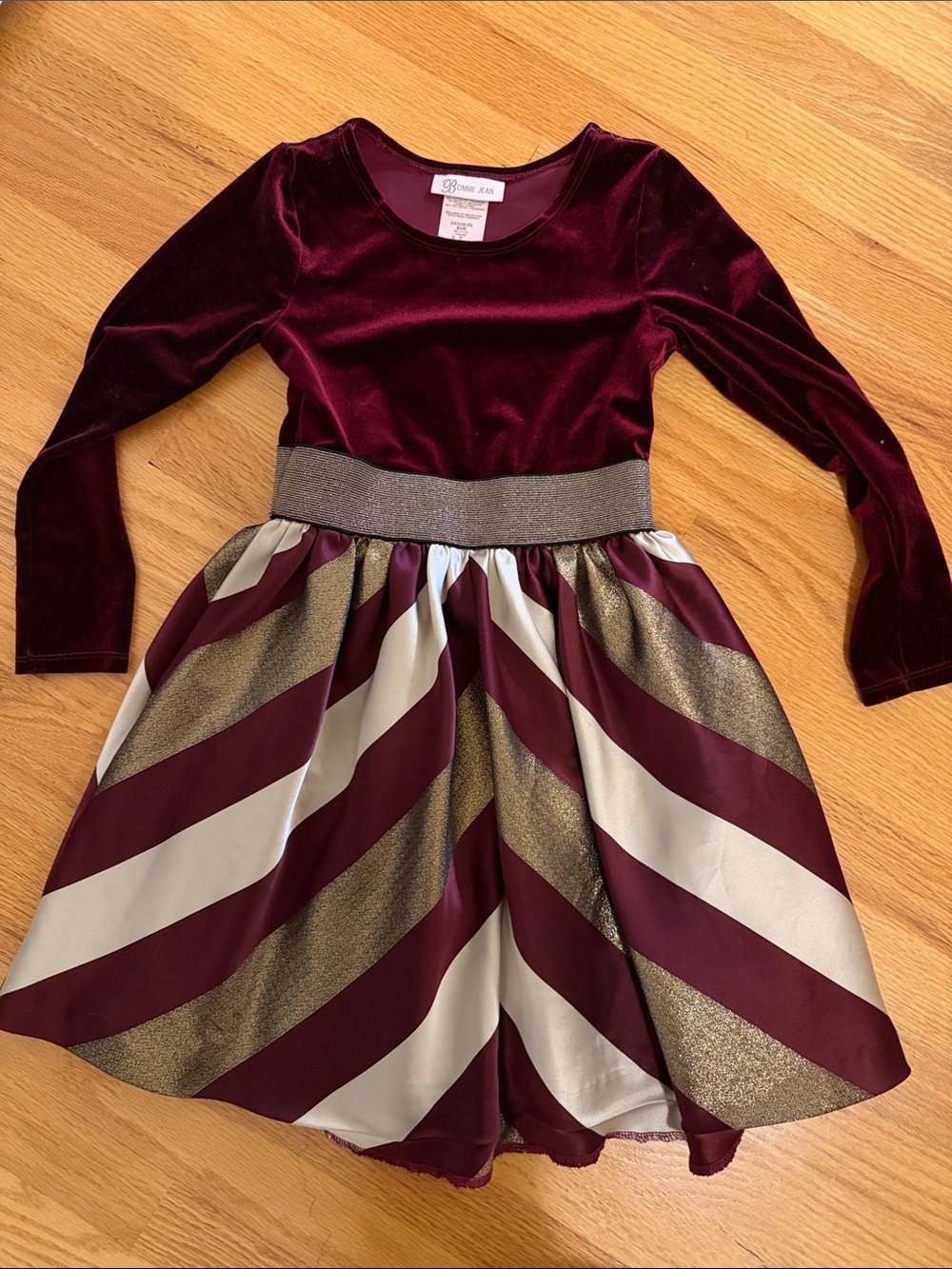 Bonnie Jean Burgundy, Gold & Cream Velvet Holiday Dress - size 7